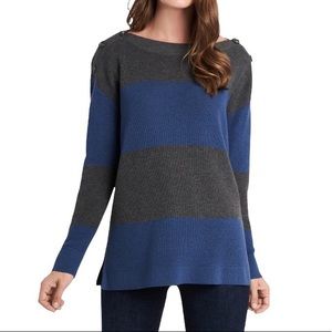 Vince Camuto Button Shoulder Color Block Sweater in Cool Dusk Grey Blue New